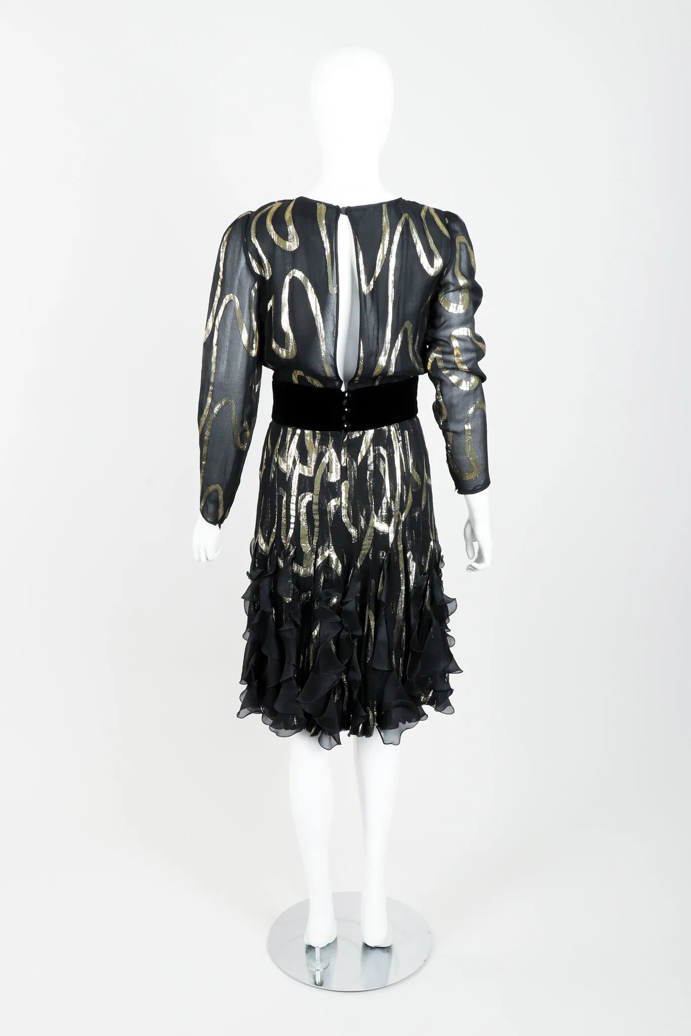 Sheer Lamé Ruffle Dress