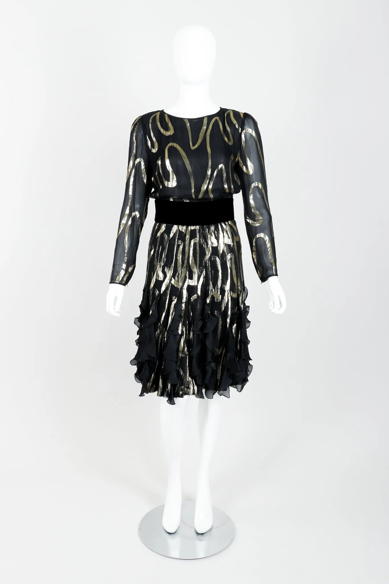 Sheer Lamé Ruffle Dress