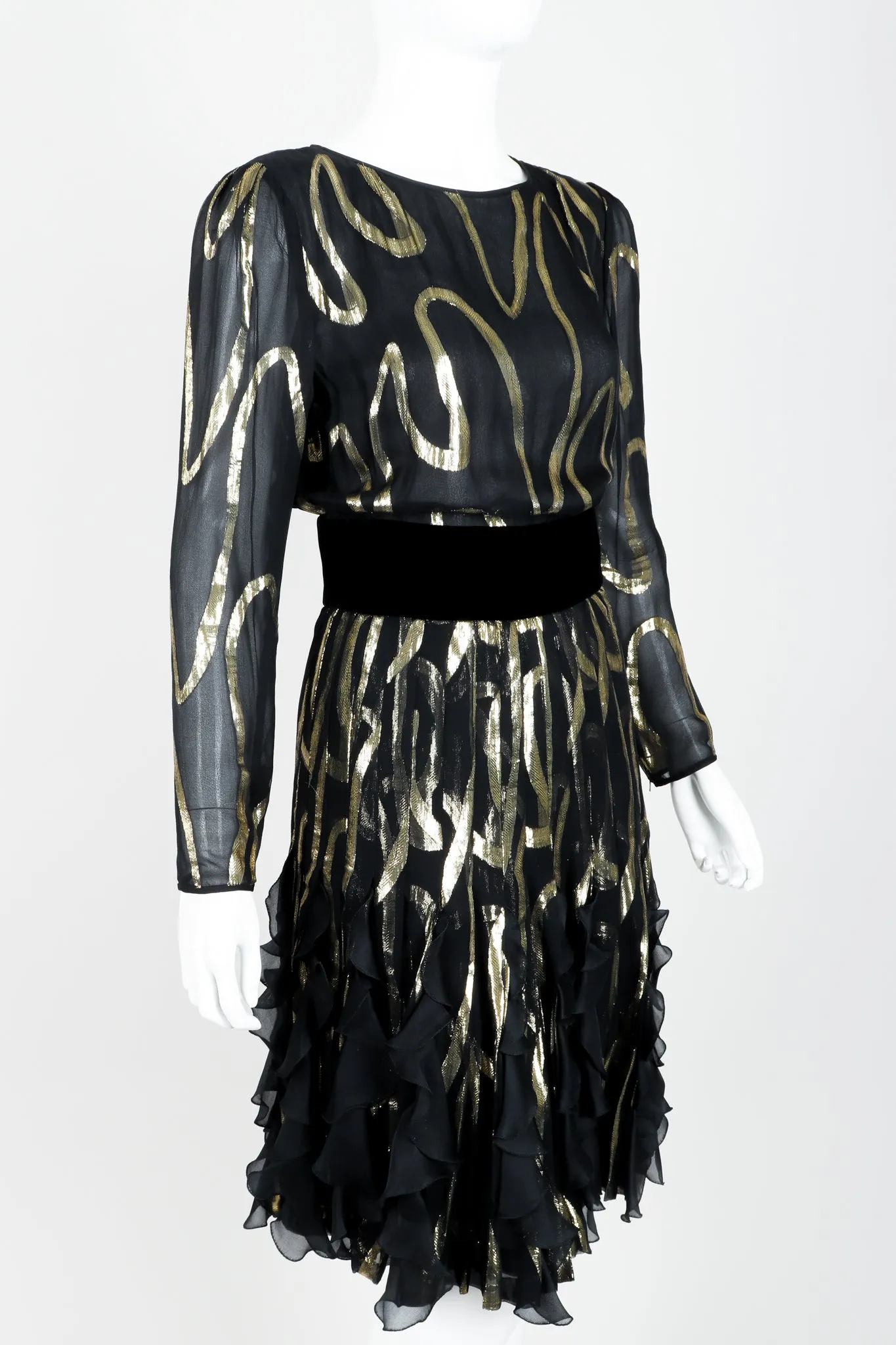 Sheer Lamé Ruffle Dress
