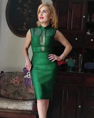 Sheer Mesh Glitter Mini Bandage Dress
