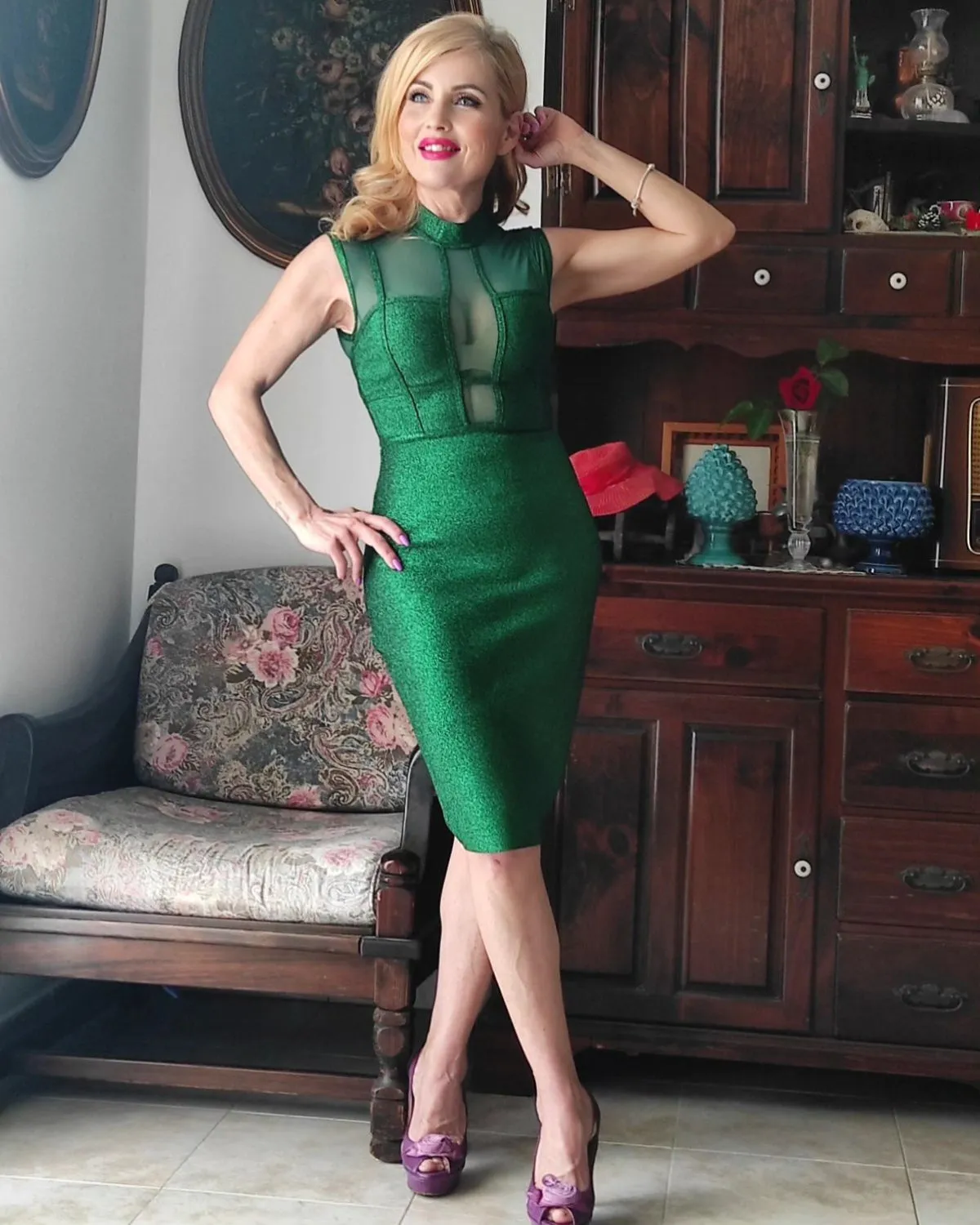 Sheer Mesh Glitter Mini Bandage Dress