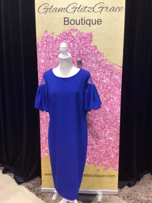Sheer Mesh Puff Sleeves Long Dress