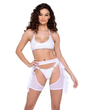 Sheer Mesh Short Chaps with Ruffle Detail