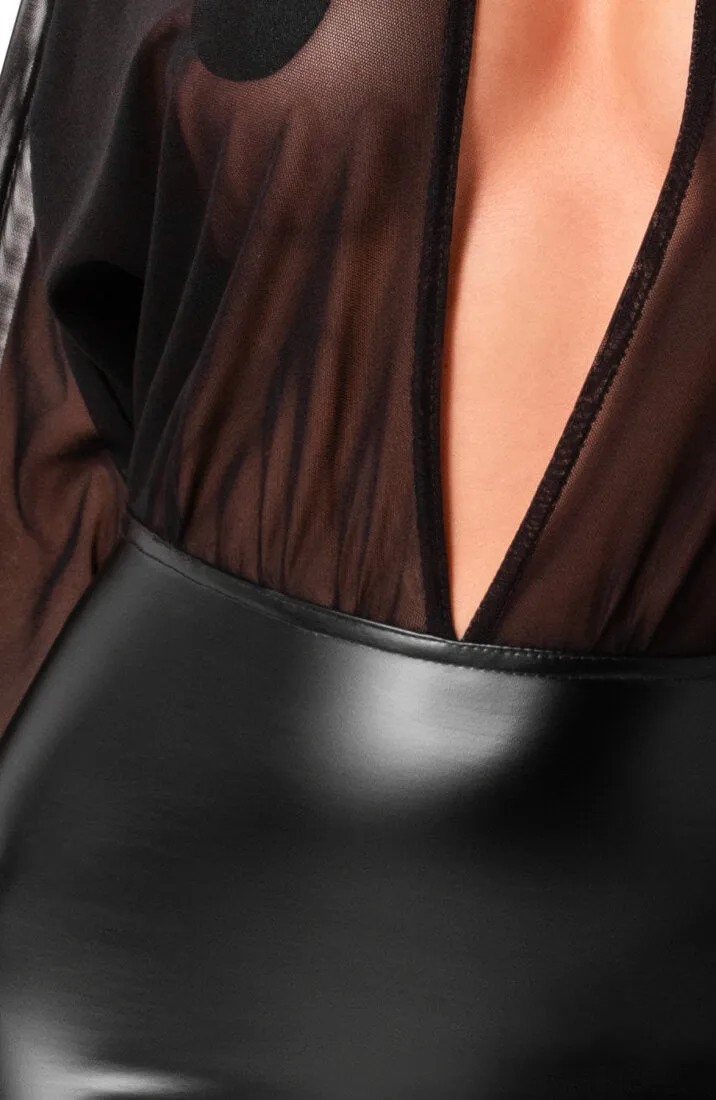Sheer mesh X wet look dress - Sensual Labyrinth