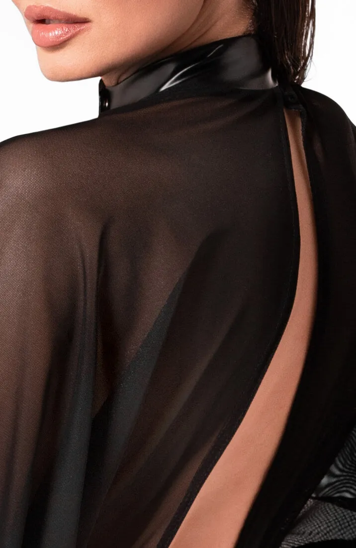 Sheer mesh X wet look dress - Sensual Labyrinth