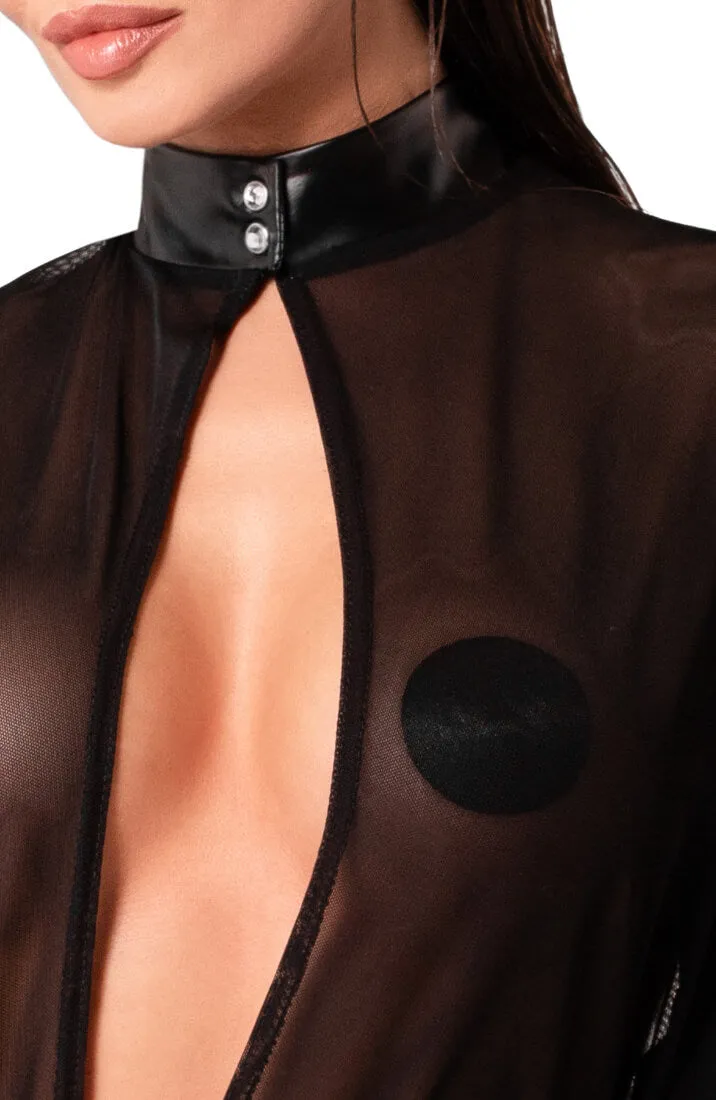 Sheer mesh X wet look dress - Sensual Labyrinth