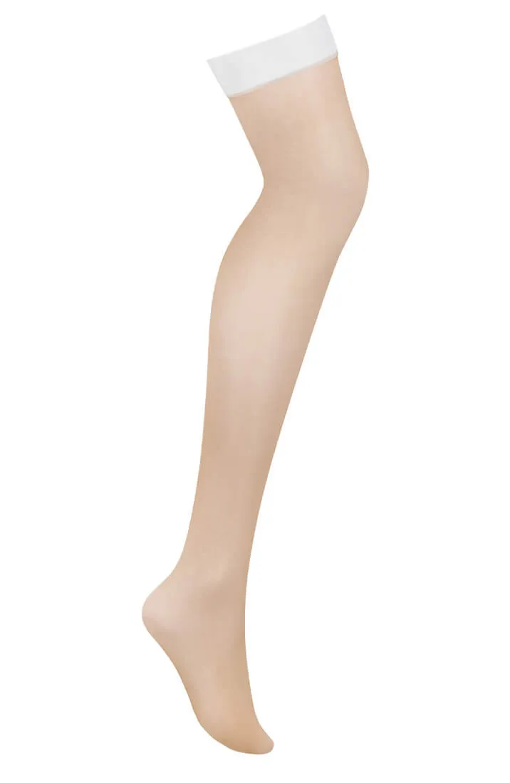 Sheer nude thigh highs with white top band