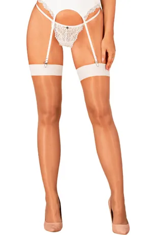 Sheer nude thigh highs with white top band