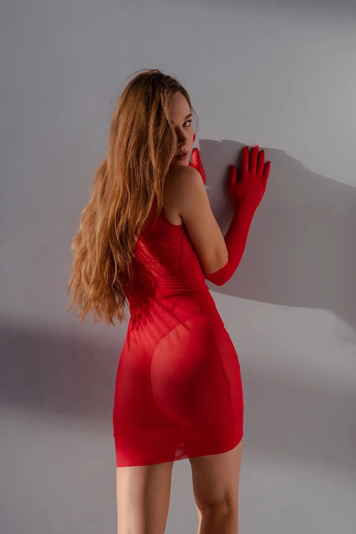 Sheer Red Mesh Mini Dress