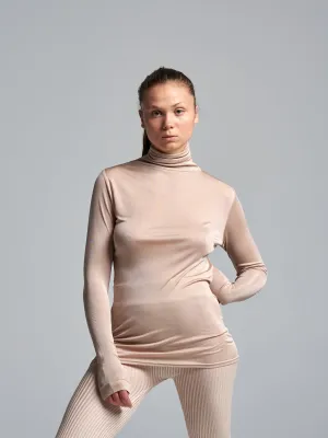 Sheer Roll Neck | Silk - Rosie Beige