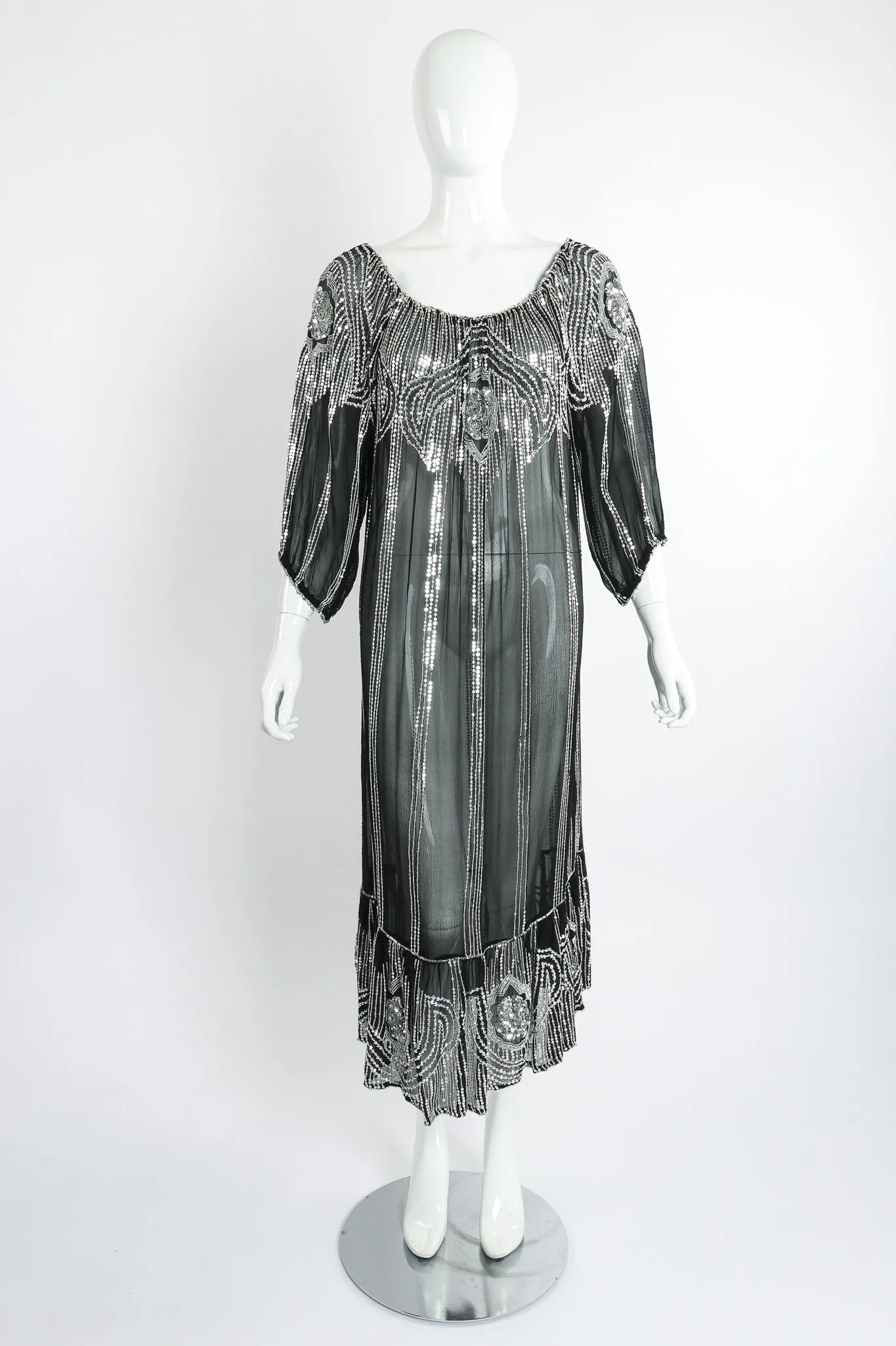 Sheer Sequined Deco Dress