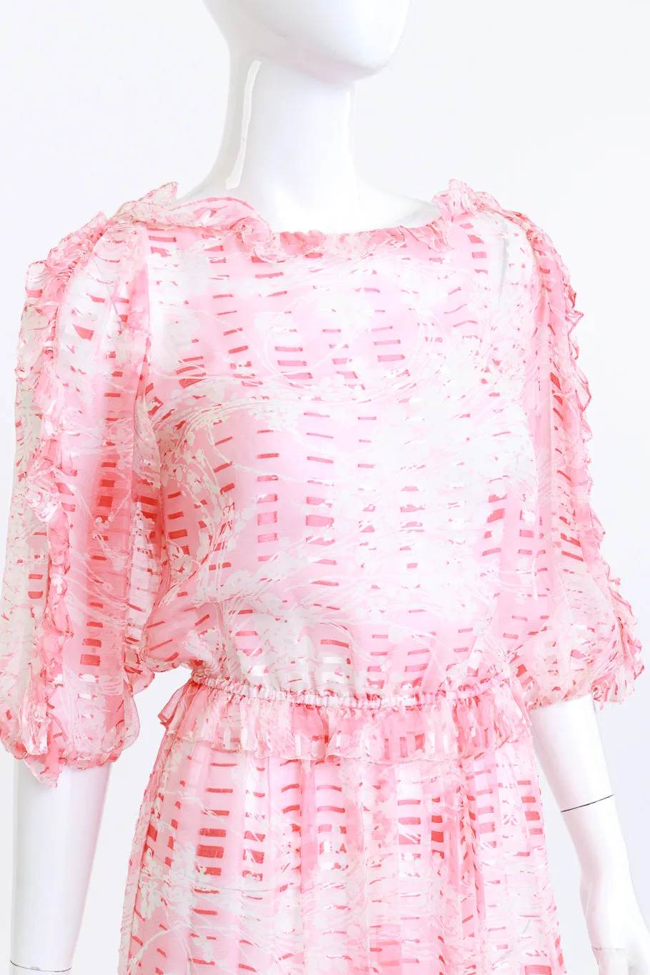 Sheer Silk Floral Ruffle Dress