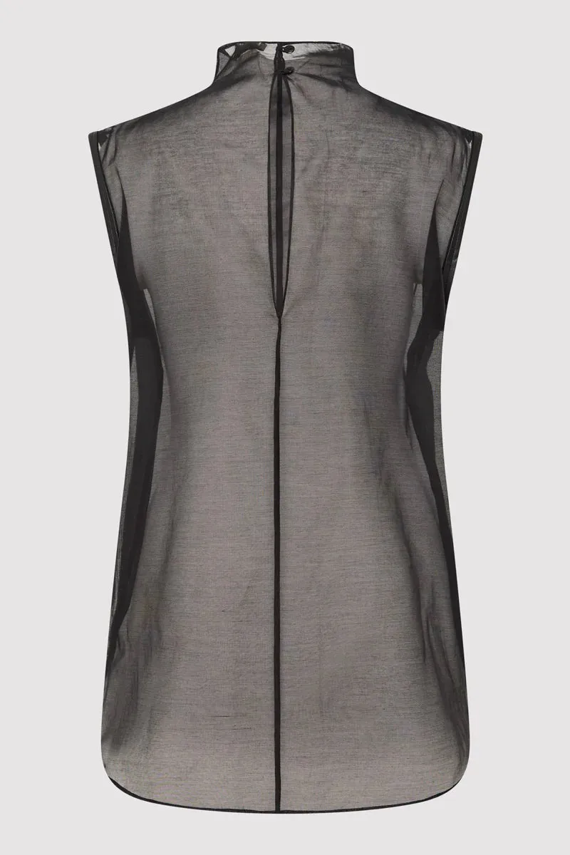 SHEER SILK LEATHER TRIM TOP