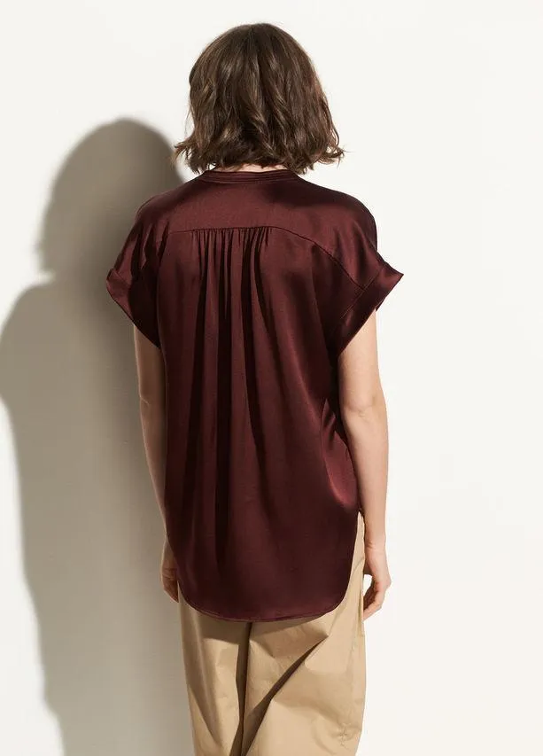 Shirred  Silk Pullover in Black Cherry