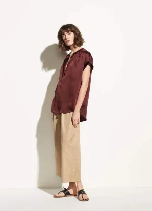 Shirred  Silk Pullover in Black Cherry