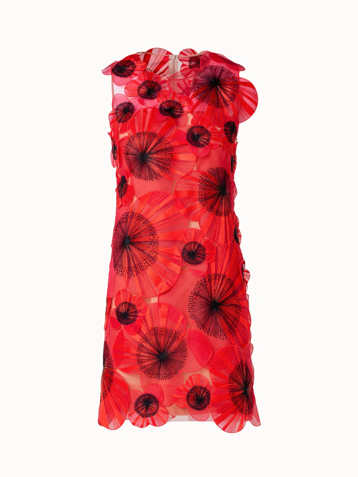 Short Sheath Dress with Poppy Embroidery