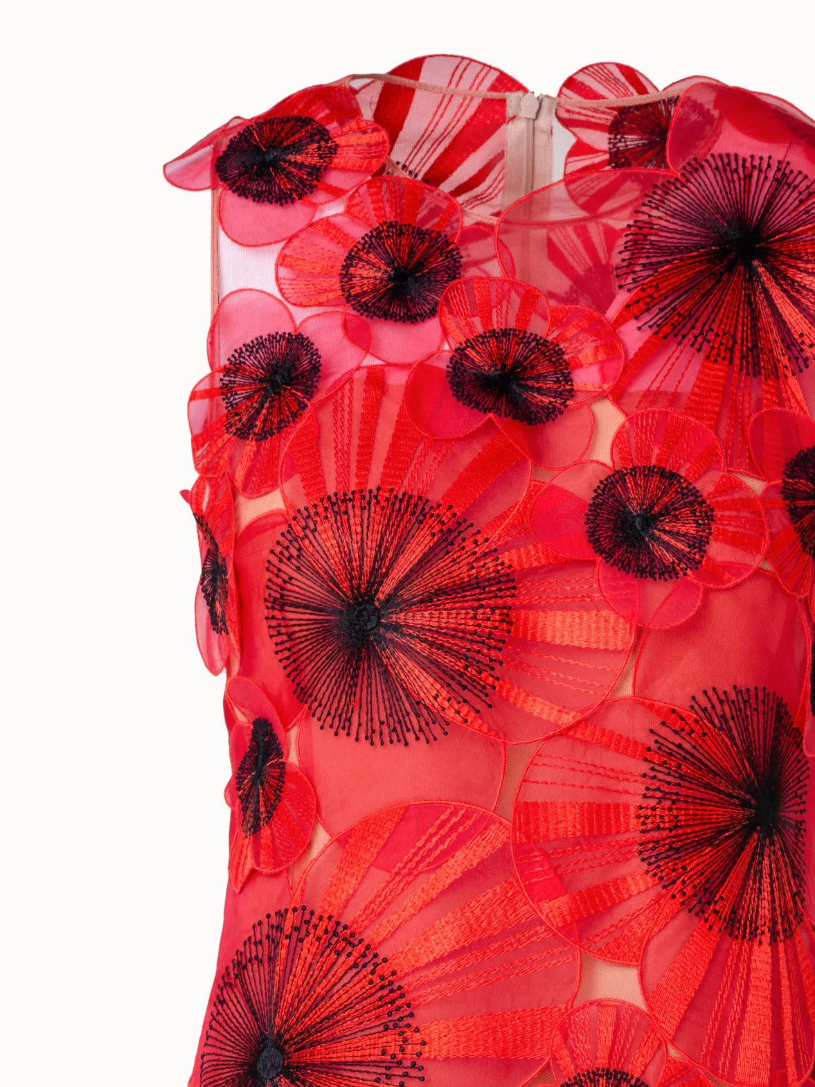Short Sheath Dress with Poppy Embroidery