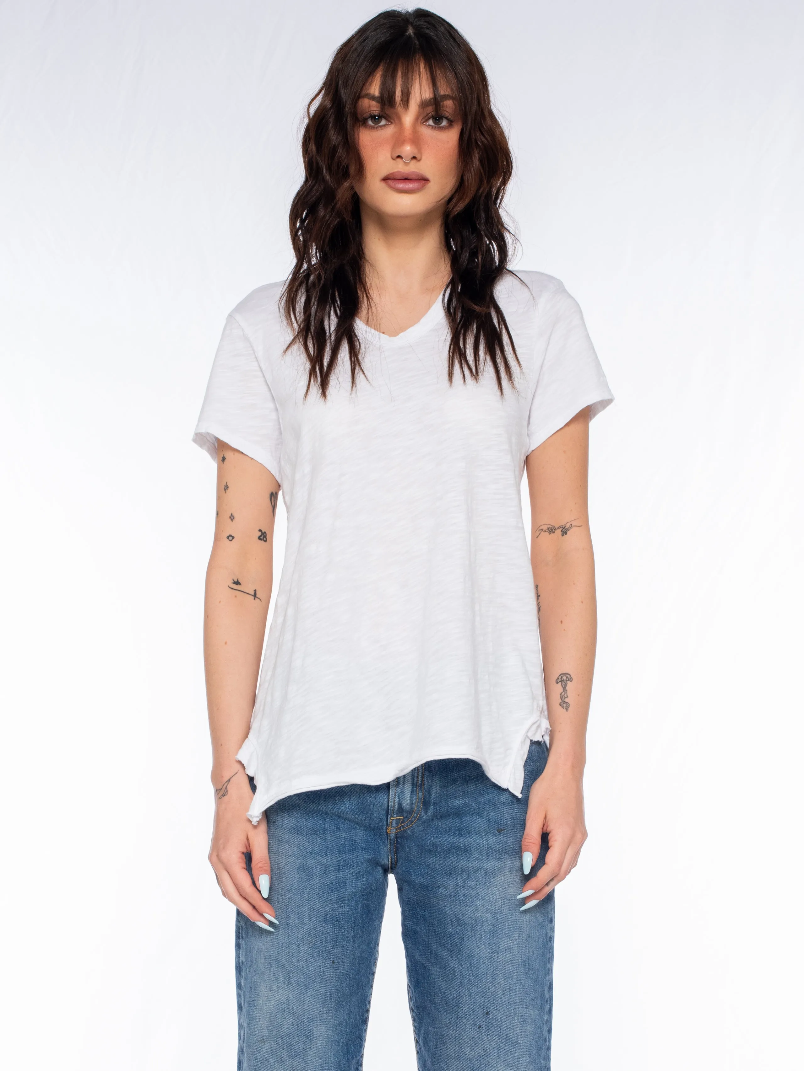 Shrunken Scoopy Neck Ruffled Slits