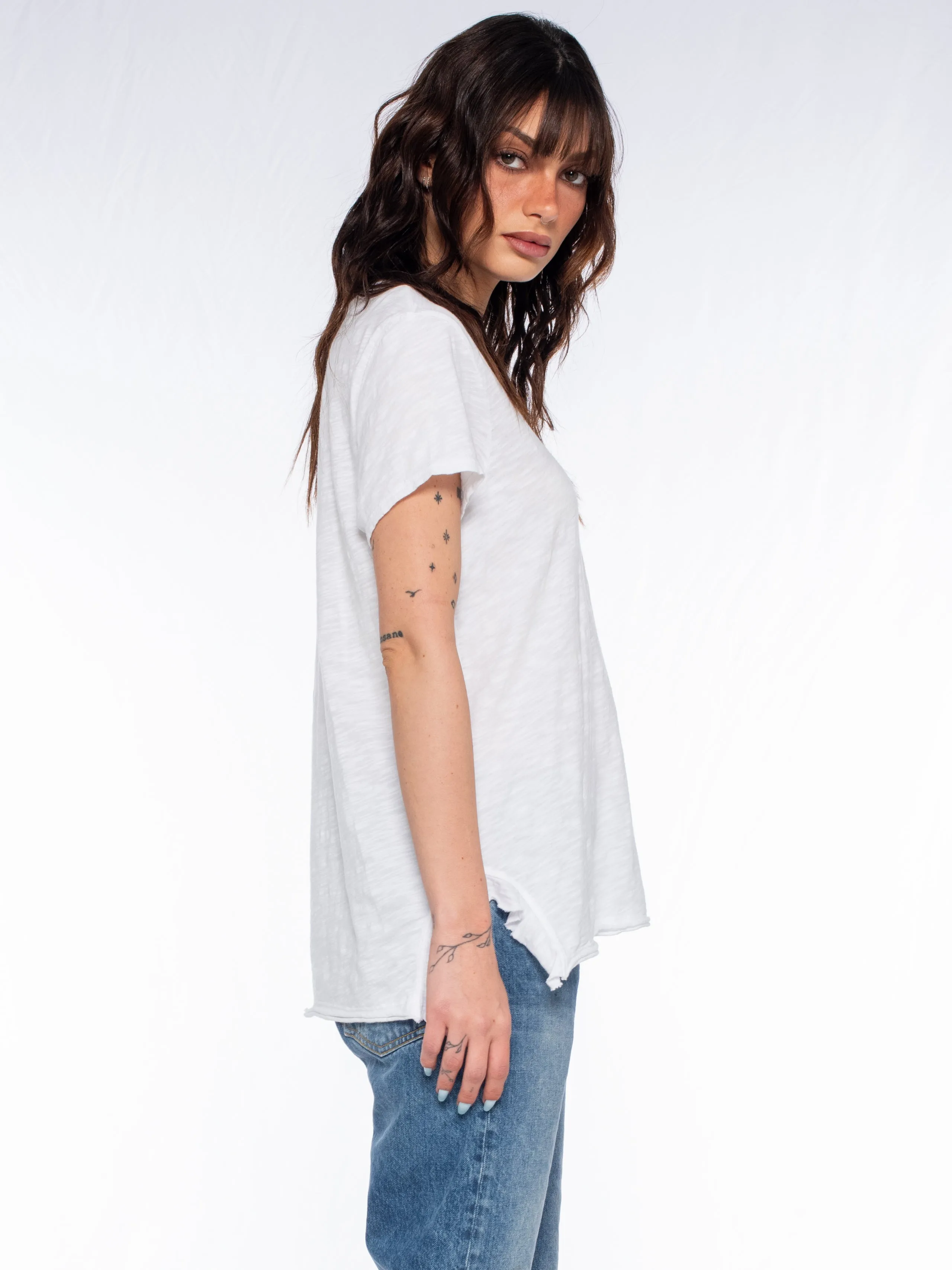 Shrunken Scoopy Neck Ruffled Slits