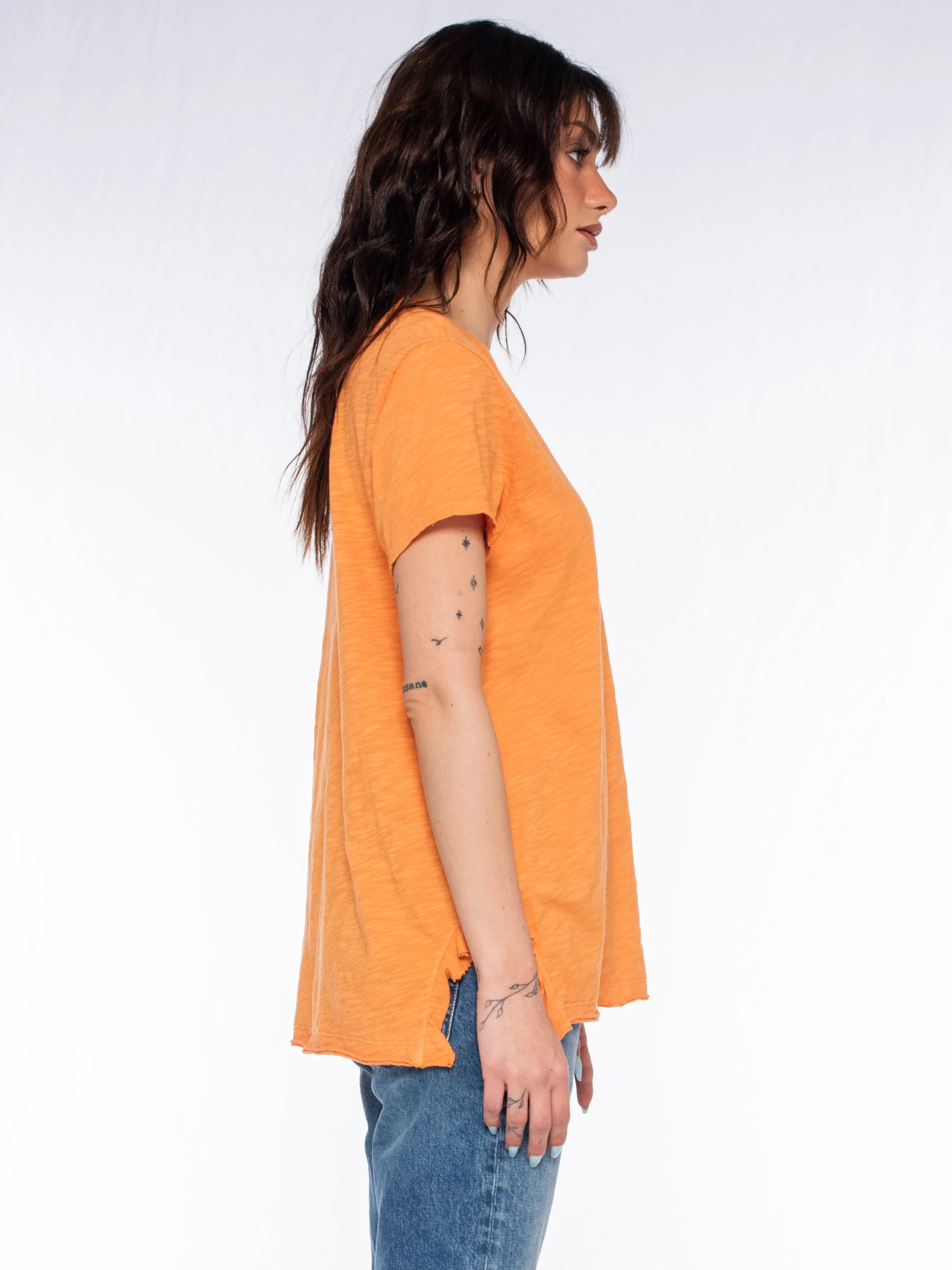 Shrunken Scoopy Neck Ruffled Slits