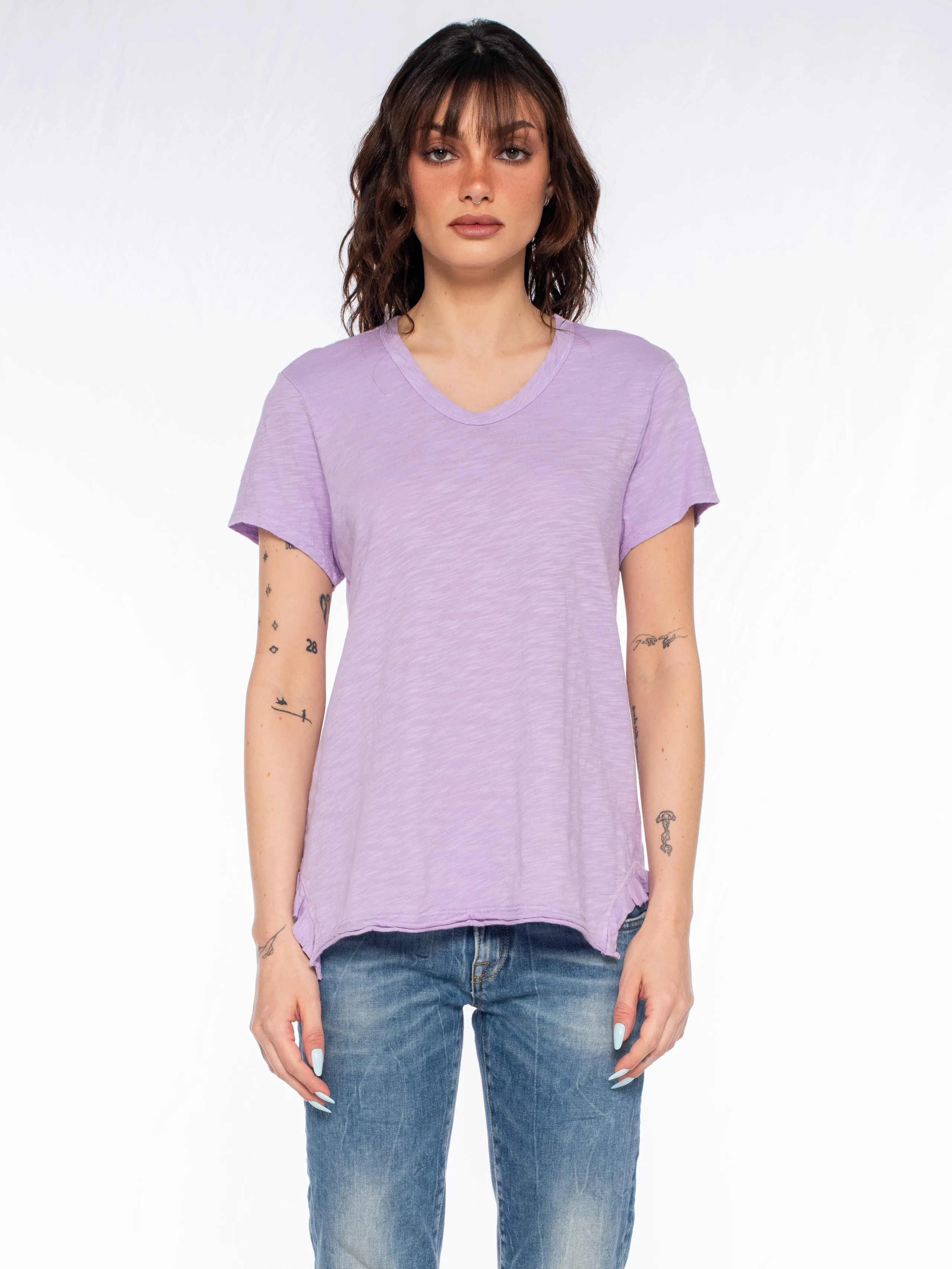 Shrunken Scoopy Neck Ruffled Slits