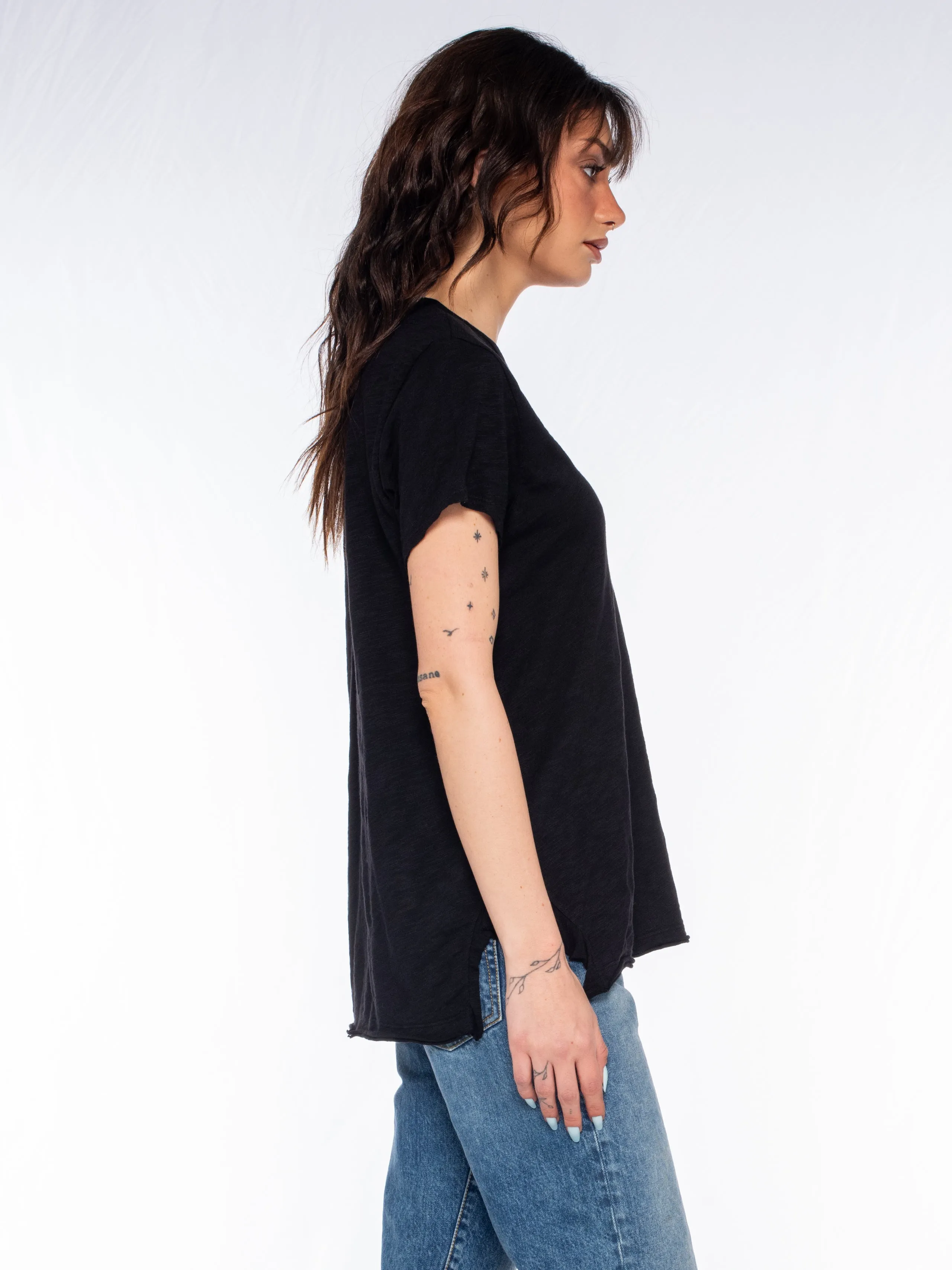 Shrunken Scoopy Neck Ruffled Slits