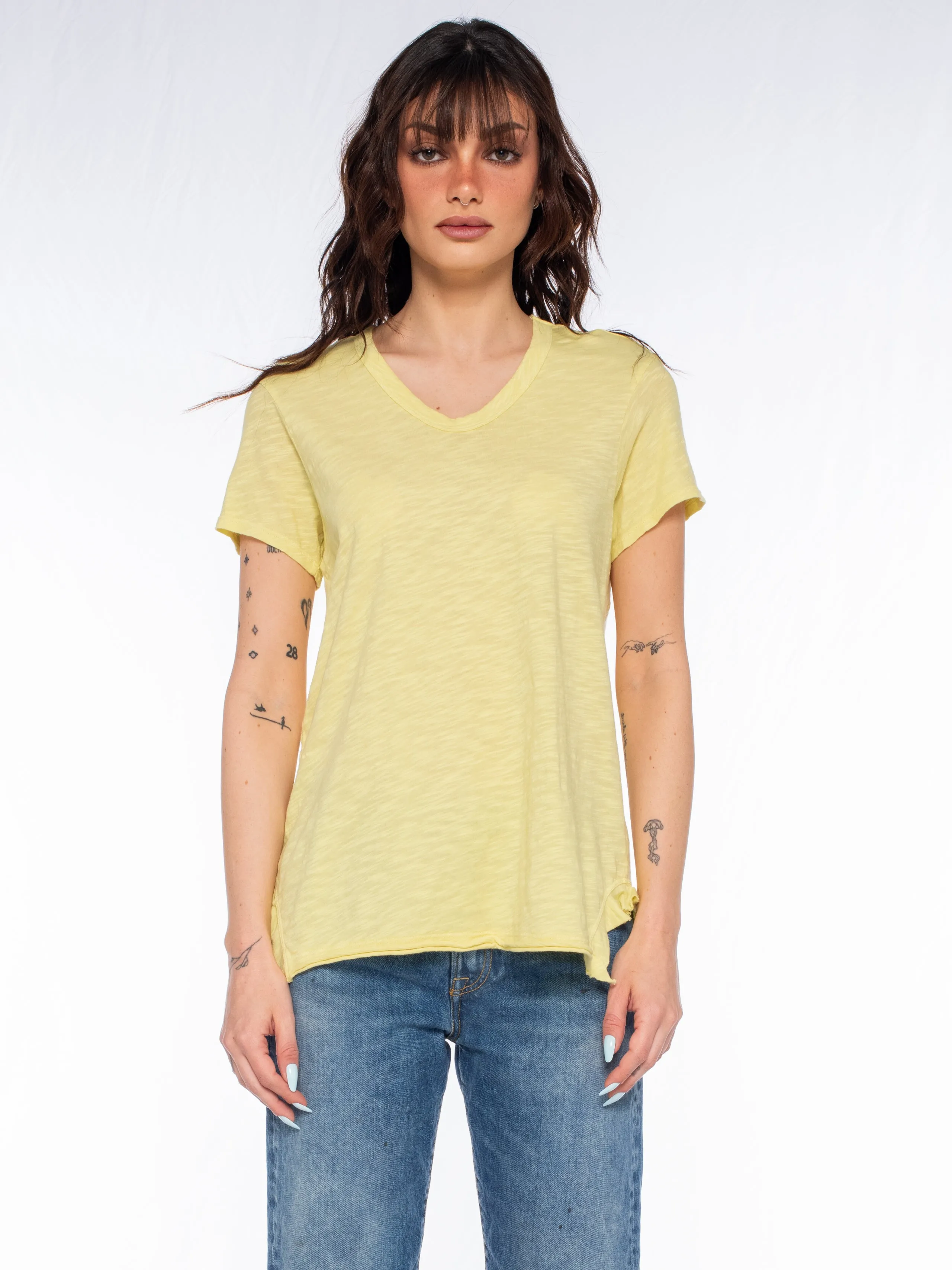 Shrunken Scoopy Neck Ruffled Slits