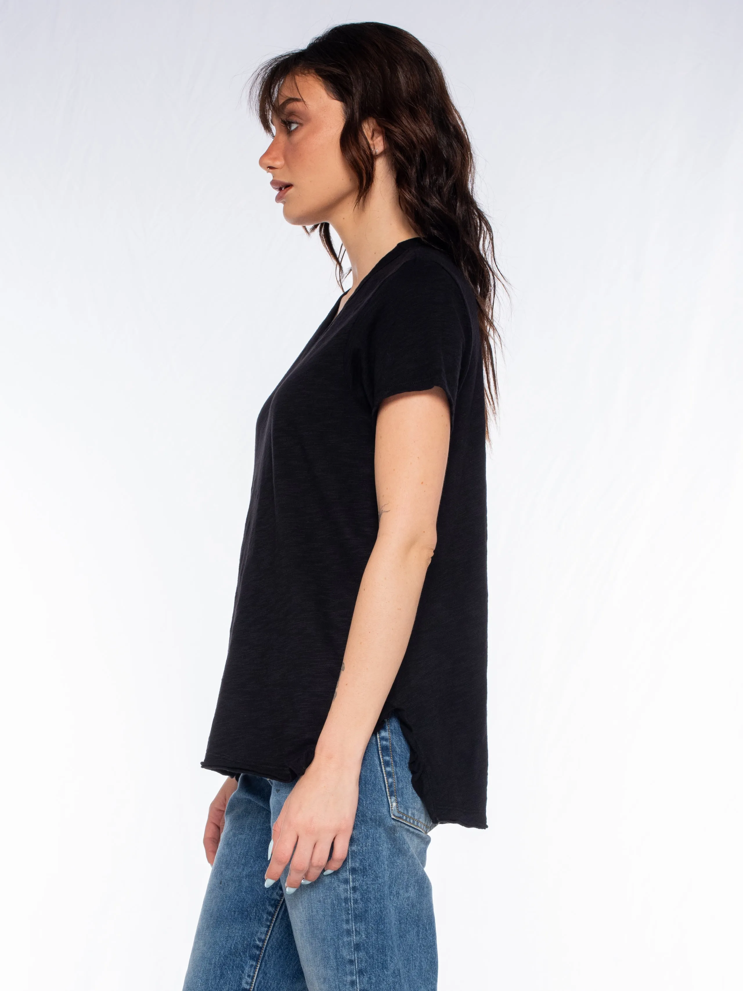 Shrunken Scoopy Neck Ruffled Slits