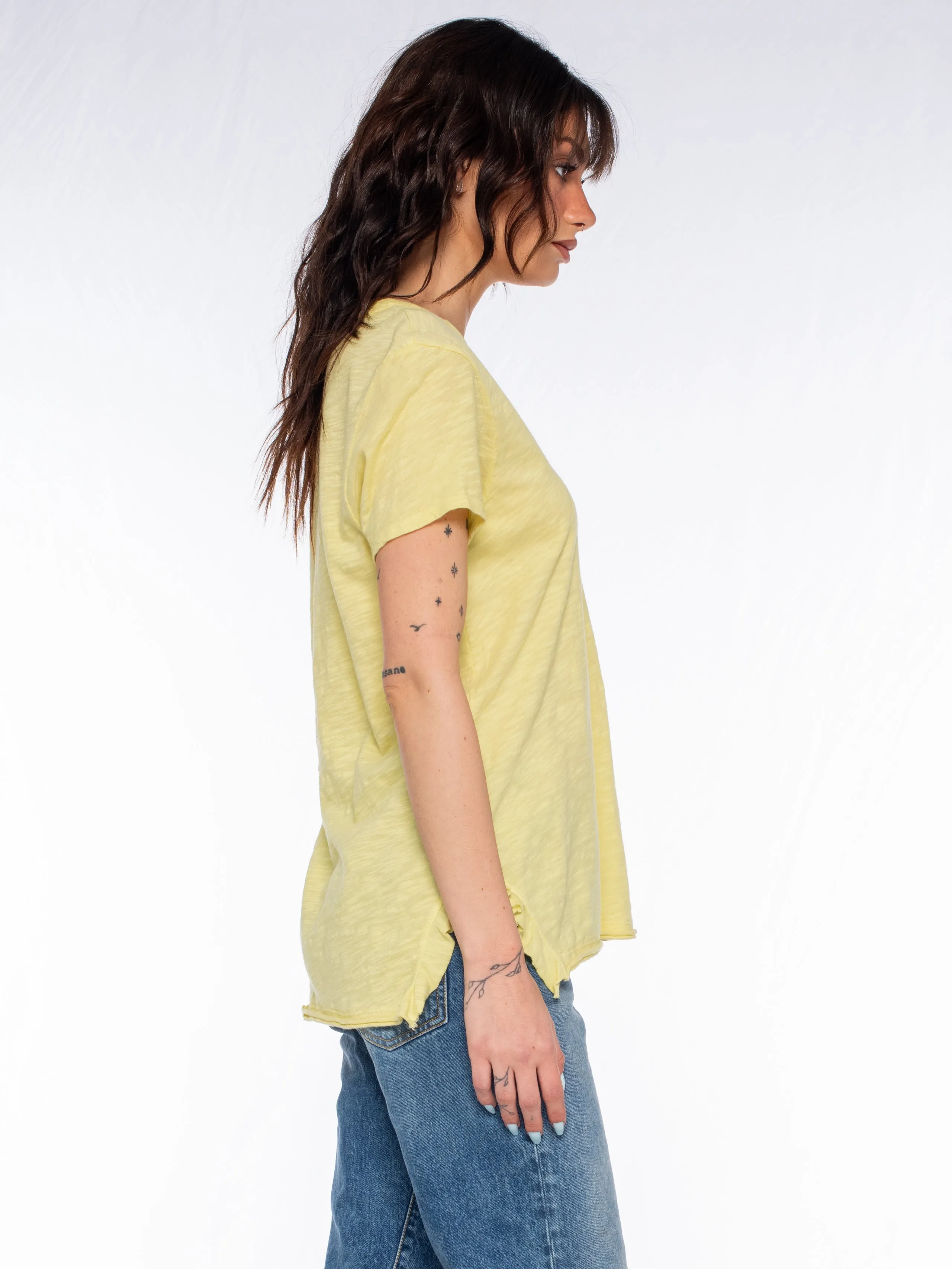 Shrunken Scoopy Neck Ruffled Slits
