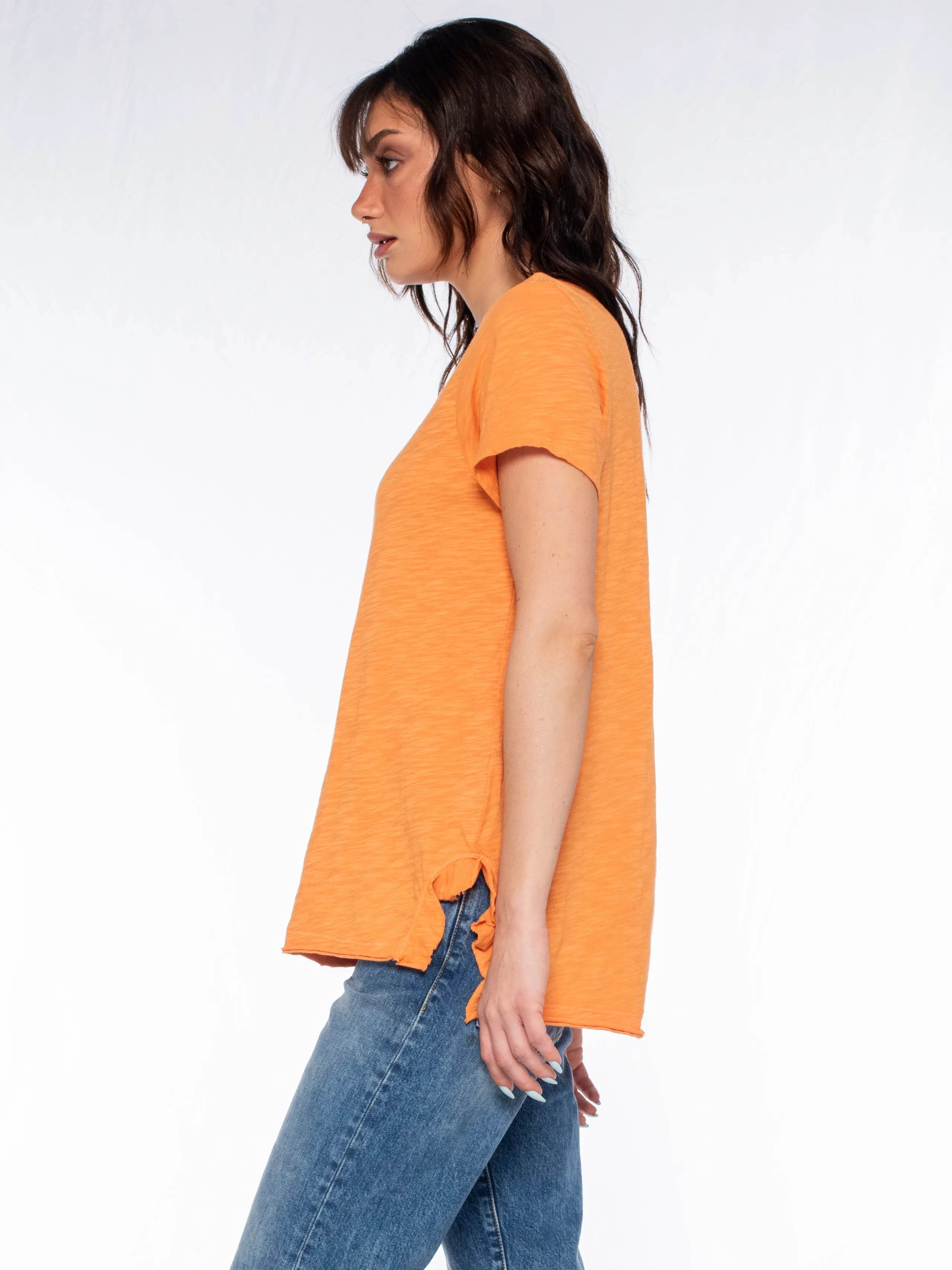Shrunken Scoopy Neck Ruffled Slits
