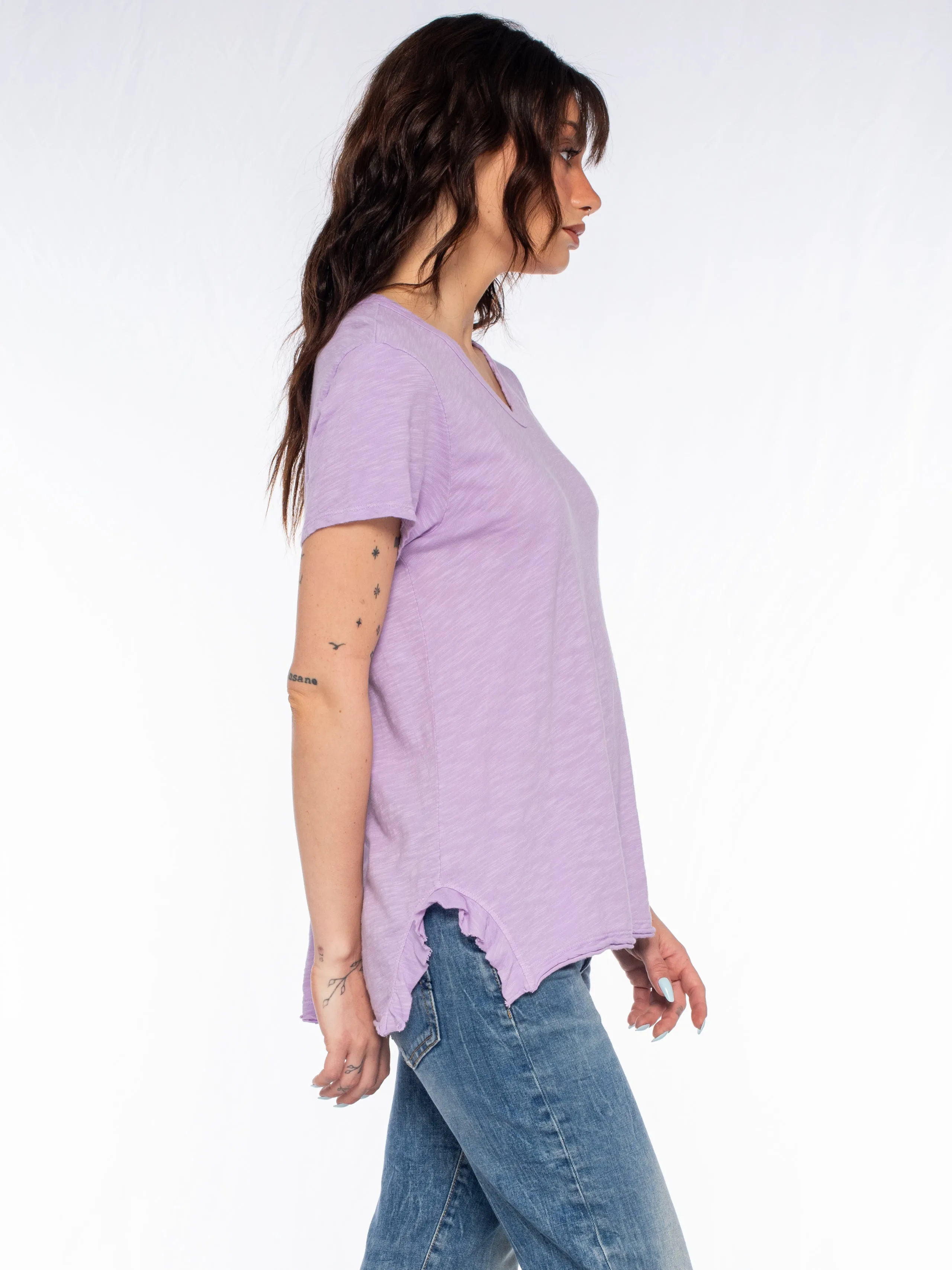 Shrunken Scoopy Neck Ruffled Slits