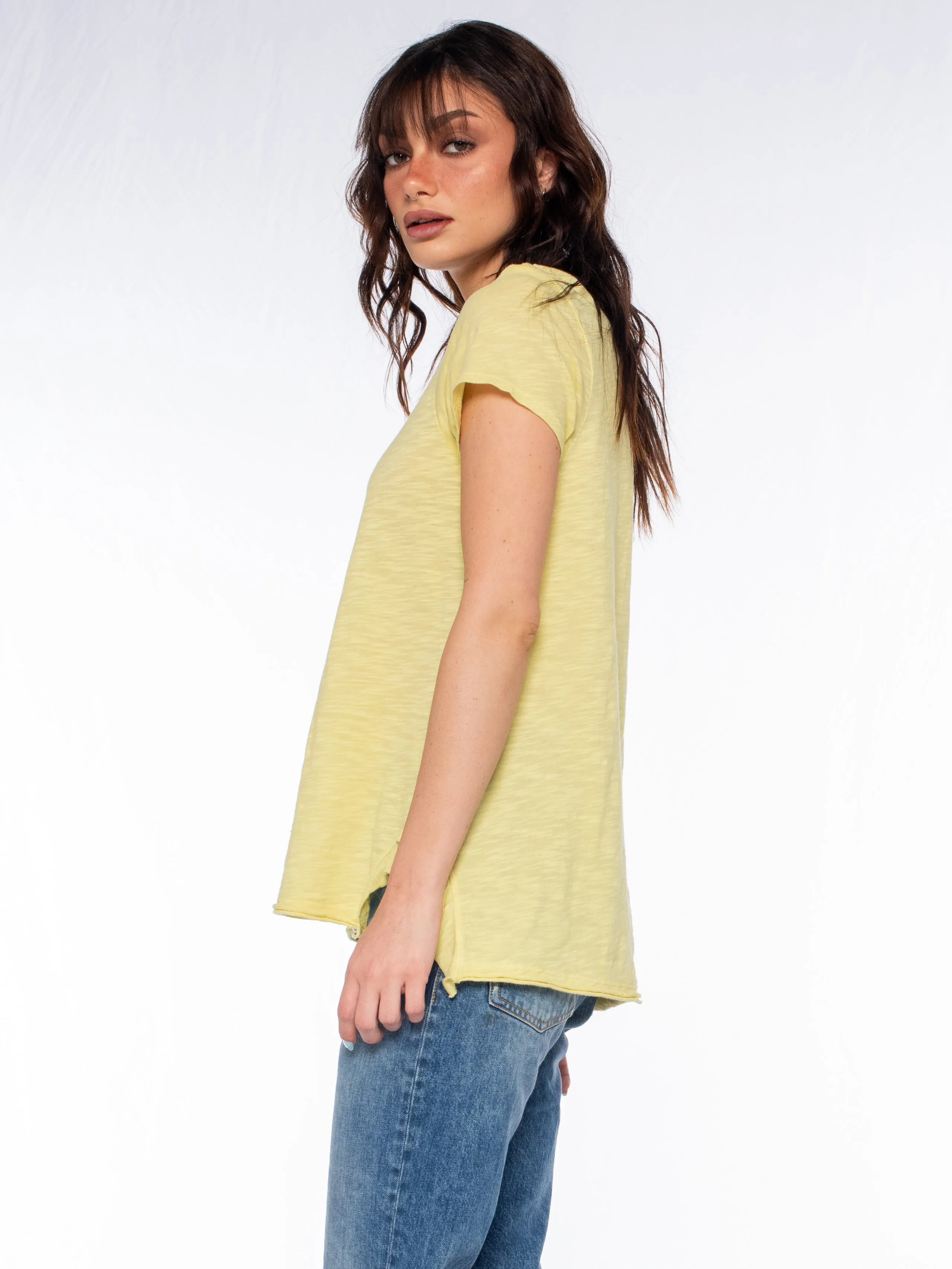 Shrunken Scoopy Neck Ruffled Slits
