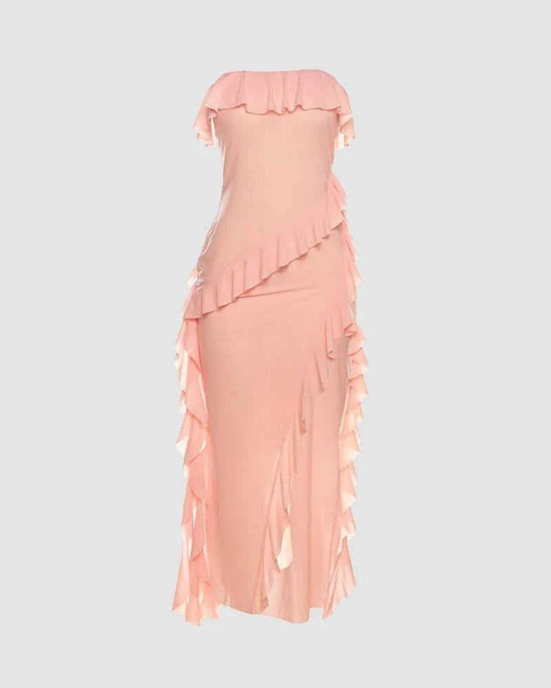 Side Slit Ruffled Maxi Skirt