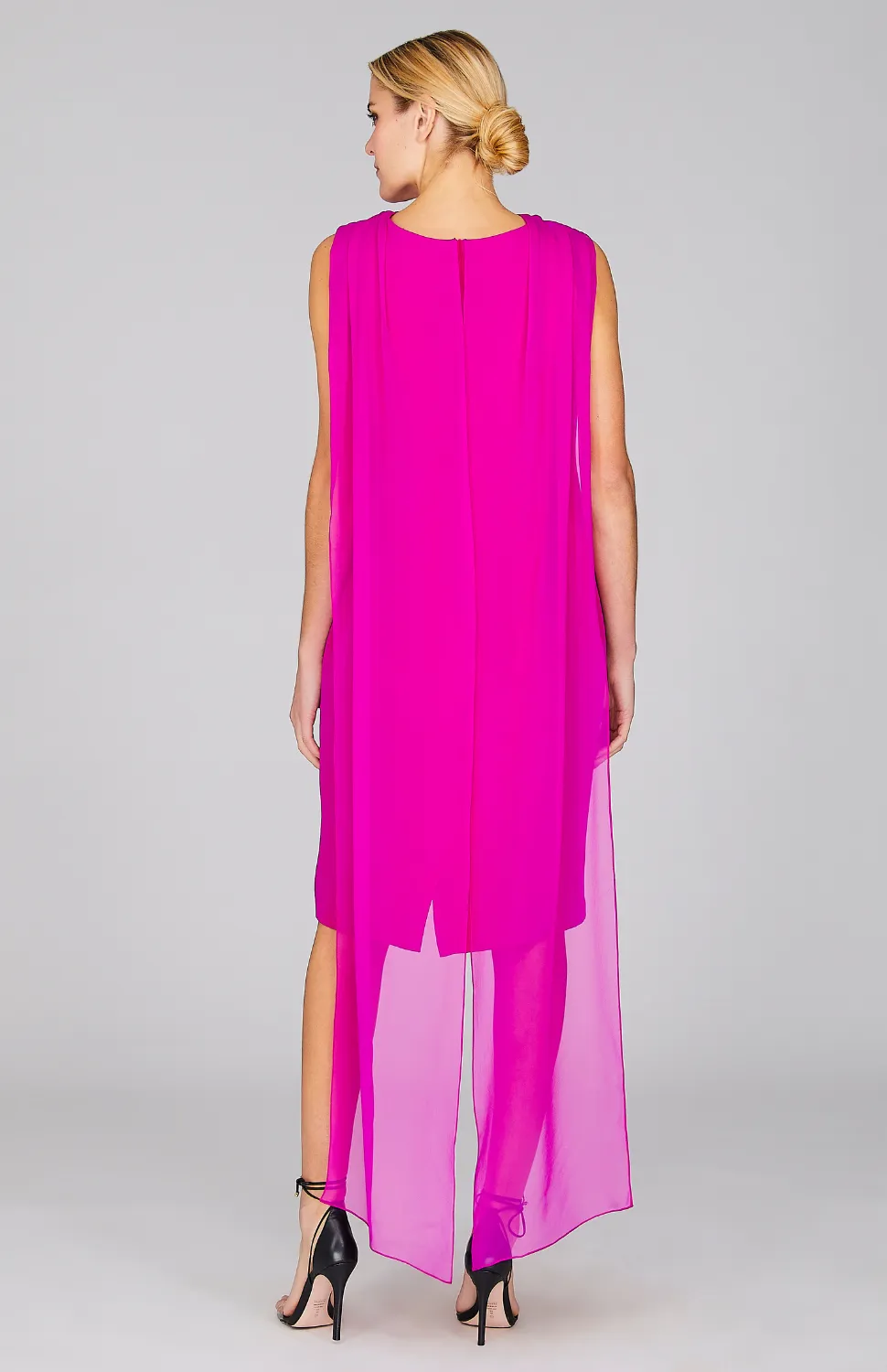 Silk Dress w/Draped Chiffon Scarf