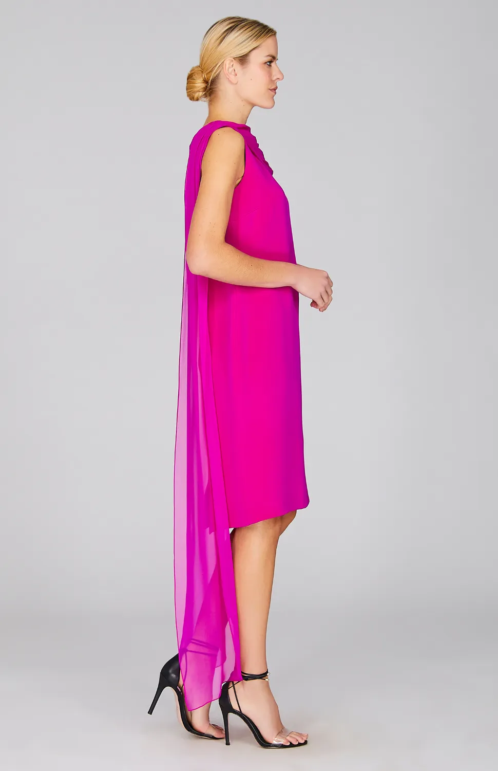Silk Dress w/Draped Chiffon Scarf