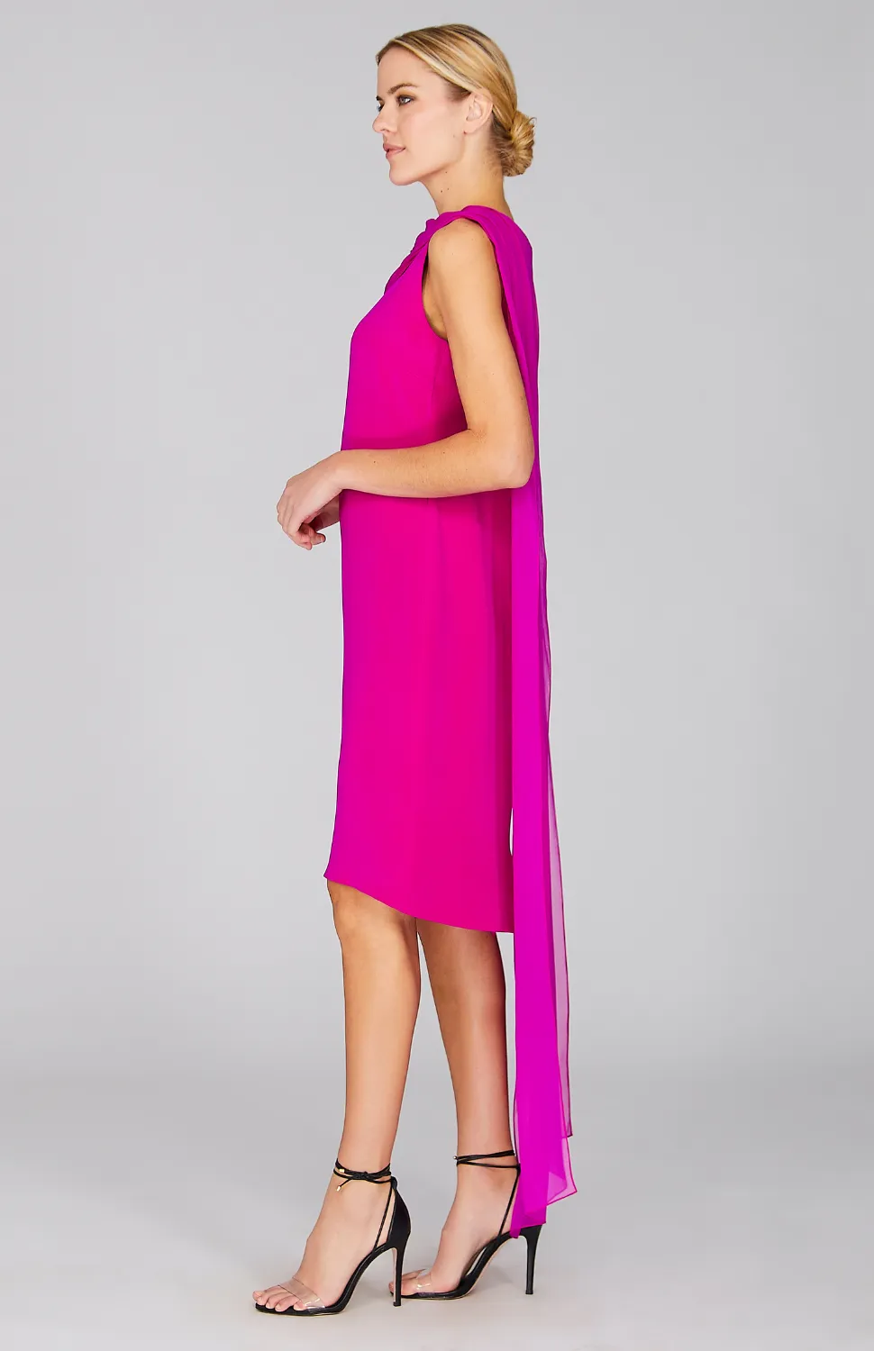 Silk Dress w/Draped Chiffon Scarf