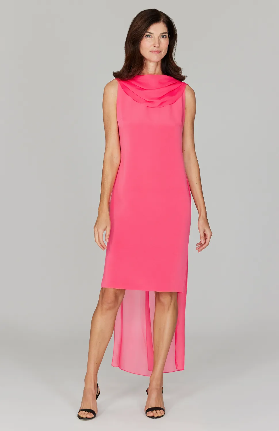 Silk Dress w/Draped Chiffon Scarf