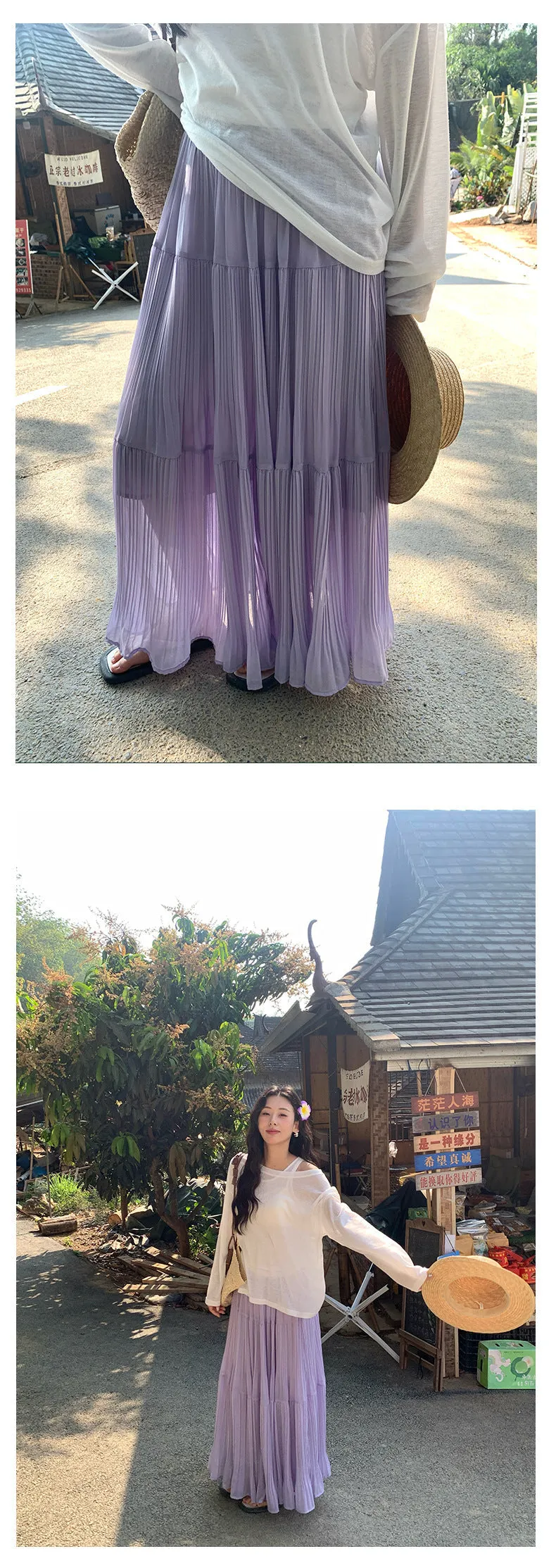 Silk pleated skirt