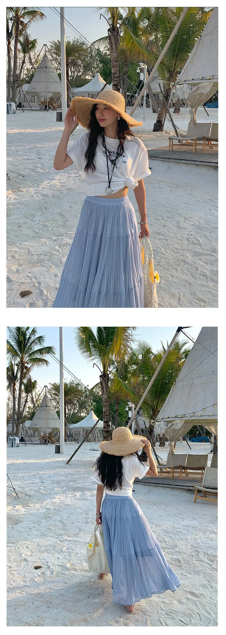 Silk pleated skirt