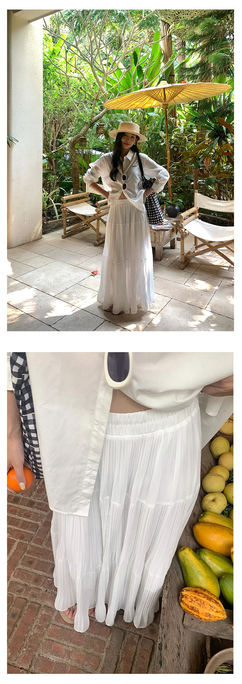 Silk pleated skirt