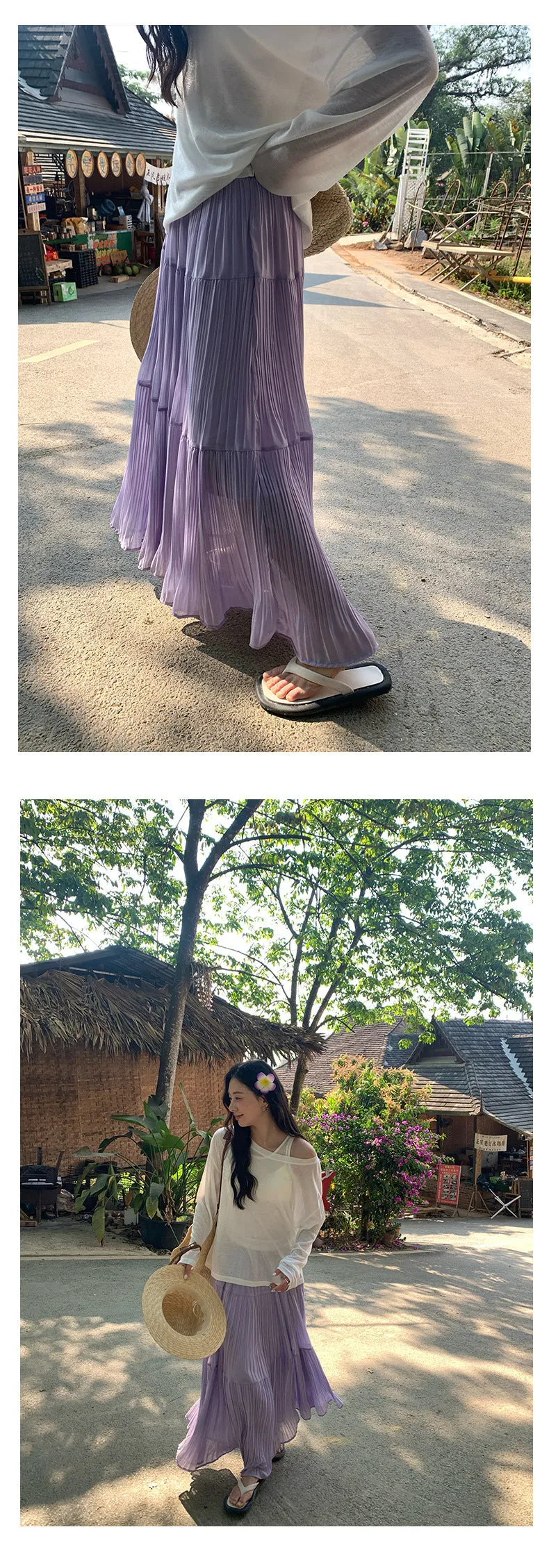 Silk pleated skirt