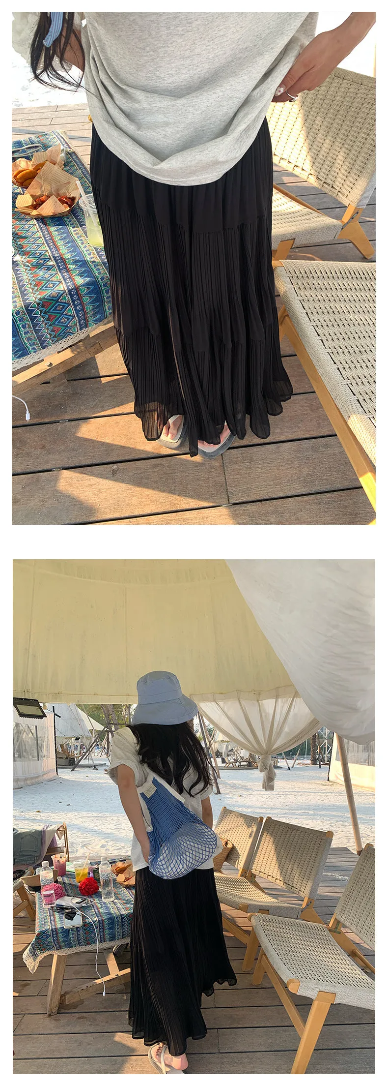 Silk pleated skirt