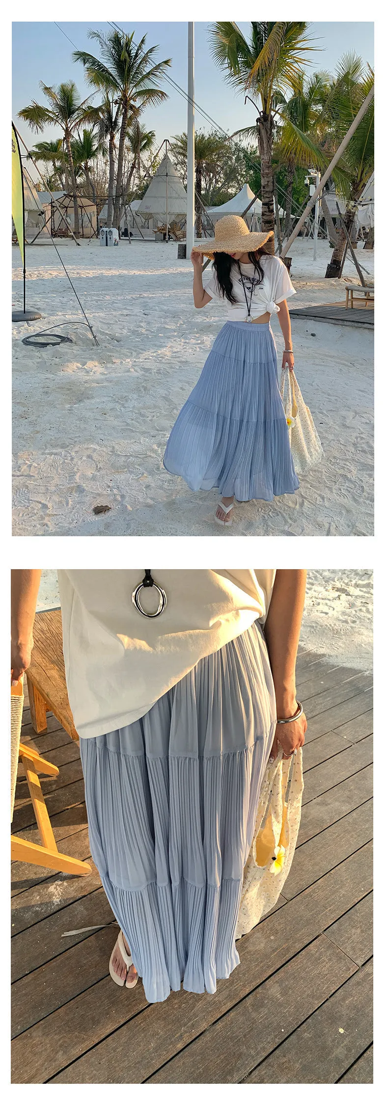 Silk pleated skirt