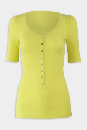 Silk Rib Half Sleeve Snap Henley Shirt in Citron