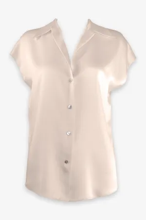 Silk Shaped Collar Cap Sleeve Blouse in Chiffon