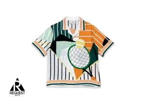 Silk Twill Cuban Collar Button Up S/S "Court Abstract"
