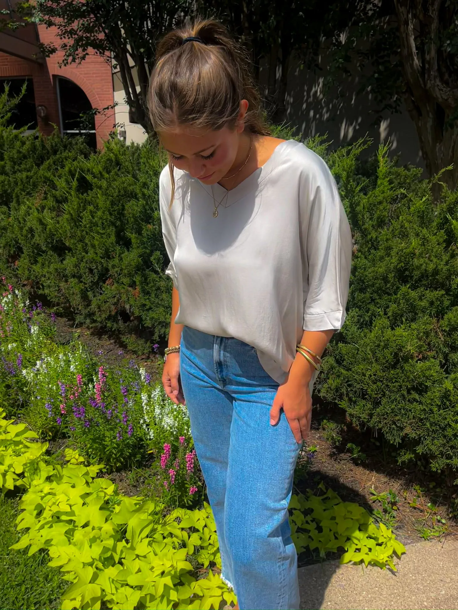 Silky Kimono Sleeve V-Neck Top