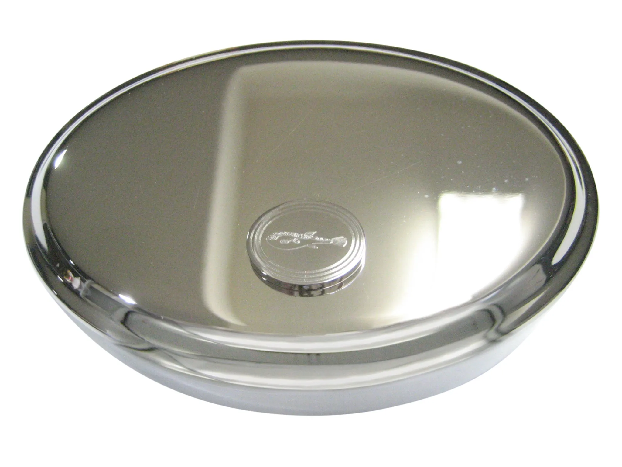 Silver Toned Etched Oval Puffer Fish Oval Trinket Jewelry Box