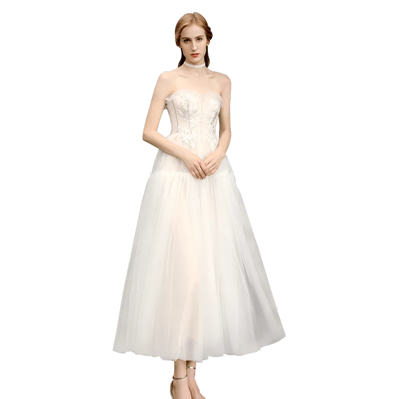Simple tube top lace light wedding dress mid-length tutu skirt