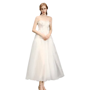 Simple tube top lace light wedding dress mid-length tutu skirt